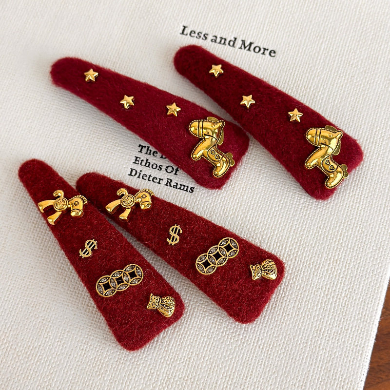 马上有钱花新年红色喜庆发夹设计感豹纹侧边刘海碎发bb夹发卡 - 图0