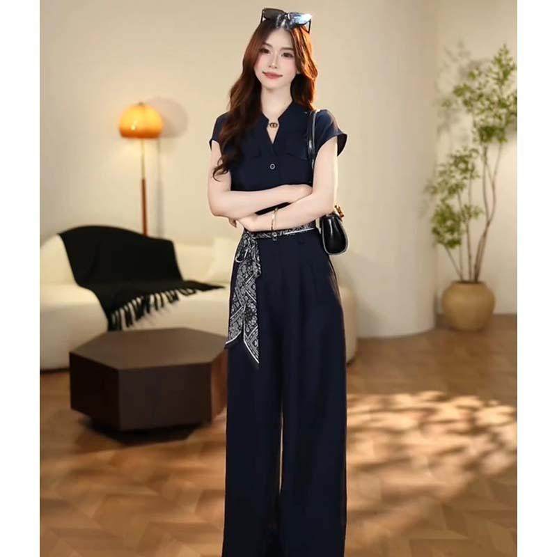 时尚连身裤套装女夏季新款今年流行洋派减龄设计感丝巾腰带一整套,淘宝优惠券,粉丝福利购,淘宝优惠卷