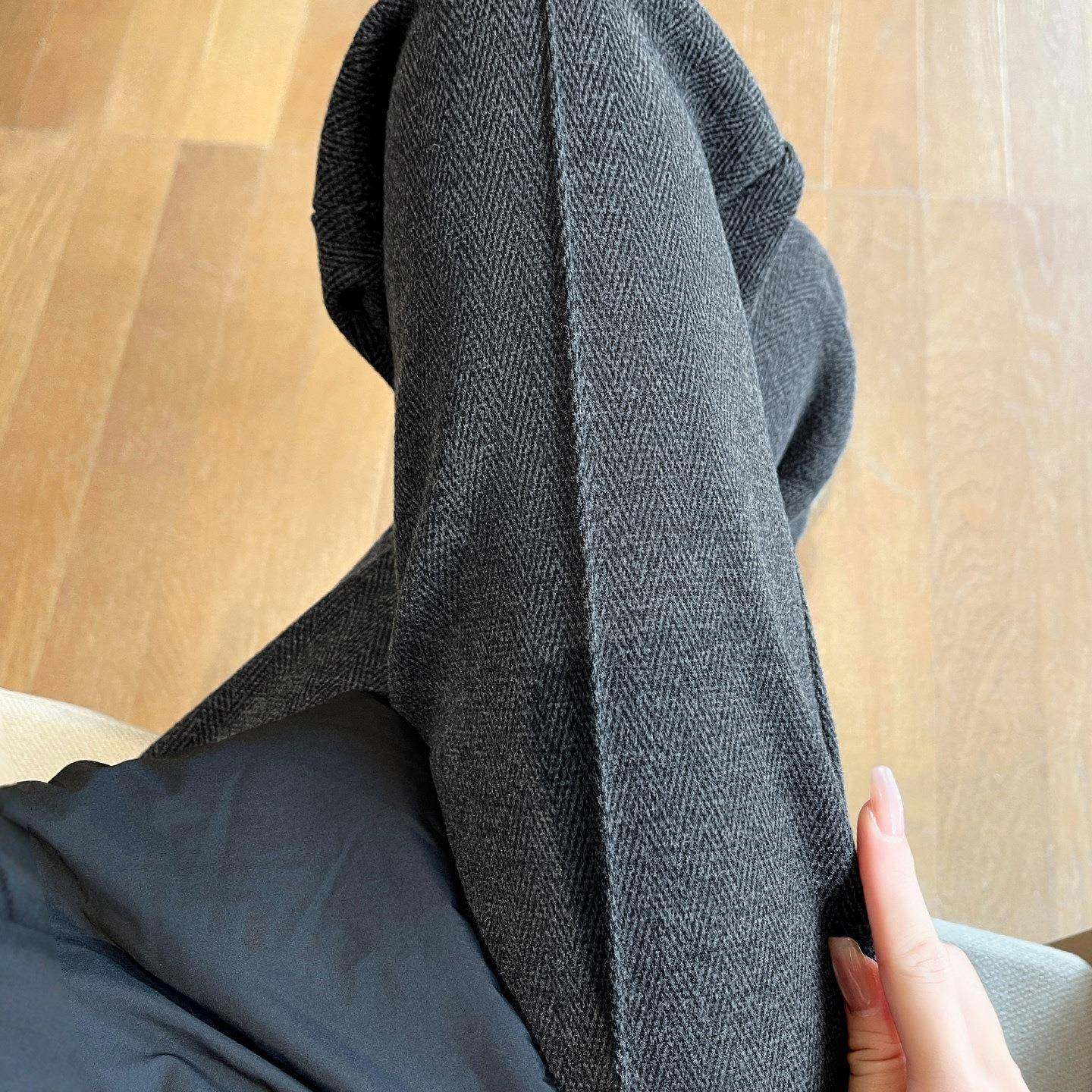 窄版阔腿裤女冬小个子休闲加绒加厚卫裤人字纹羊毛呢糯米直筒裤子,淘宝优惠券,粉丝福利购,淘宝优惠卷