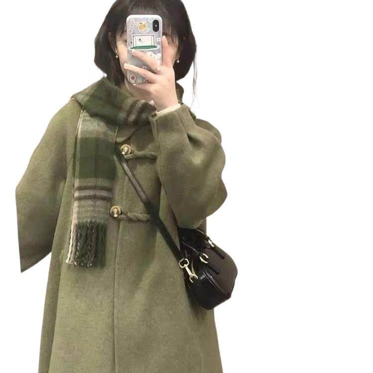 牛角扣长款呢子大衣女毛呢外套秋冬季感小个子2025年新款加厚,淘宝优惠券,粉丝福利购,淘宝优惠卷