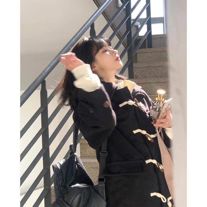 牛角扣毛呢外套女秋冬新款韩版休闲小个子中长款学院风外套呢子衣,淘宝优惠券,粉丝福利购,淘宝优惠卷