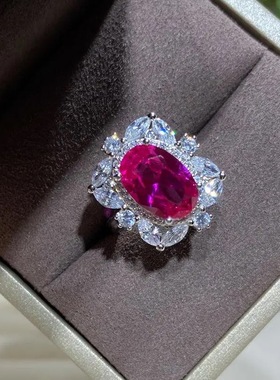 莫桑石玫瑰红宝石戒指女