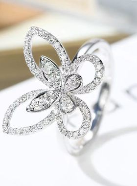 莫桑石满钻双层蝴蝶戒指