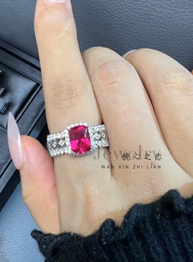 莫桑石百搭蕾丝蓝钻红钻戒指