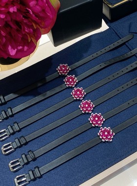 红宝石永生花腕带手链S925纯银群镶进口莫桑石弗洛伊德玫瑰花手环