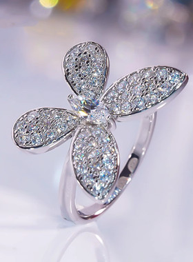 chin莫桑石满钻蝴蝶戒指