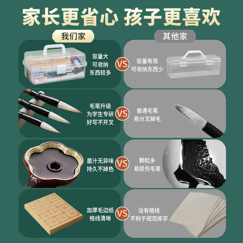 毛笔书法专用毛笔字初学者入门套装小学生三年级文房四宝笔墨纸砚一整套软笔练字工具收纳盒兼毫狼毫小楷成人 - 图1