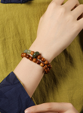 精品高抛8mm库克菩提和田玉跑环手串男女新中式盘玩绕指手持念珠