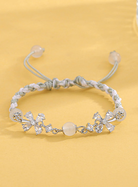 茉莉花甜美可爱森系四叶草花朵国风轻奢手链手绳高级感百搭手串