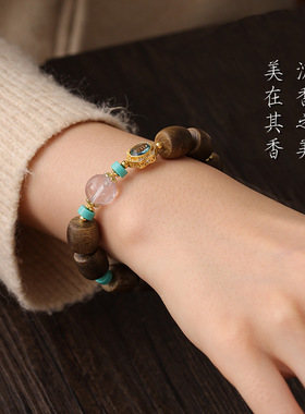 明星同款文莱沉香桶珠手串小众女饰品新中式国风葫芦原创水晶手链