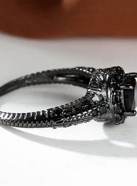 新款跨境亚马逊热卖 圆形大黑钻+小黑钻戒指男女气质高级个性指环