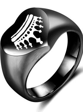 新款欧美个性18K金钛钢男士皇冠桃心戒指不锈钢爱心指环 厂家