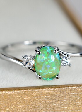 新款跨境shein爆款白K四爪椭圆粉澳宝边镶白钻戒指时尚百搭高级指