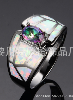 白色欧泊炫彩锆石现货戒指