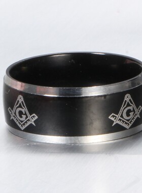 新款厂家欧美共济会宗教图腾黑色复古钛钢不锈钢钛钢戒指男士饰品
