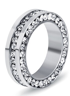 新款跨境欧美时尚6MM三面镶钻不锈钢百搭情侣戒指钛钢指环厂家女