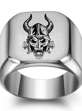 新款欧美人性怪兽图案钛钢戒指方形光面潮男不锈钢指环厂家