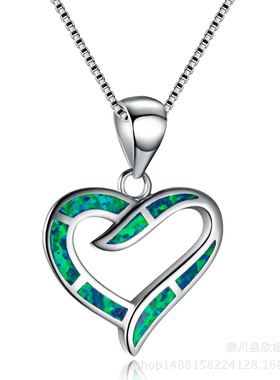 欧泊时尚风镶钻锆石蓝色银吊坠