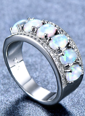 椭圆形欧泊白金夸张戒指新品