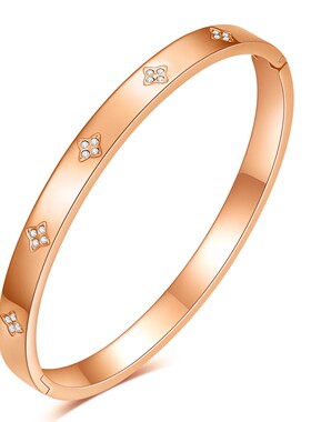 新款厂家欧美跨境6MM十字镶钻简约时尚可开口不锈钢钛钢手镯