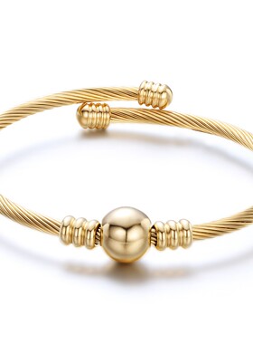 新款厂家欧美简约电缆线10MM圆珠手镯可开口调节时尚女不锈钢手环