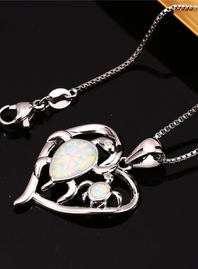 新款跨境ins风金色白金蓝白澳宝大小乌龟母子镂空心形女百搭项链