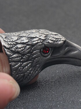 新款复古朋克风不锈钢镶锆石老鹰头戒指男士欧美钛钢戒指潮男个