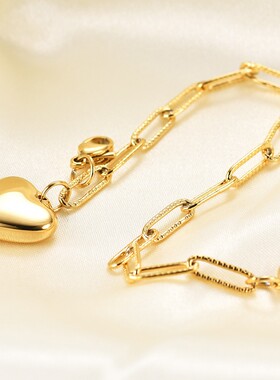 新款欧美跨境热卖ins长方形别针链条百搭时尚爱心圆牌吊坠不锈钢