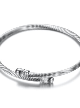 新款欧美亚马逊热卖简约三色18K金3MM电缆线不锈钢时尚手镯女