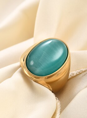 新款复古25MM宝石男女钛钢戒指 时尚简约复古猫眼石珠宝戒指指环