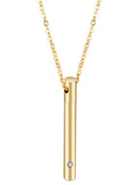 新款欧美个性简约几何长条钛钢骨灰盒项链纪念宠物创意可打开香