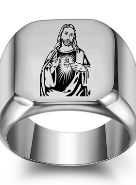 新款欧美跨境保平安图像钛钢戒指18MM方形光面潮男不锈钢指环厂家