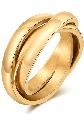 新款欧美跨境热卖2MM网红戒指三环三色不锈钢戒指指环可激光刻字