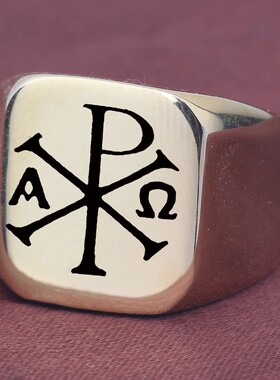 新款欧美方形18MM不锈钢男戒指激光Logo刻个性字母男戒P标志指环