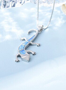 新款项链女欧美时尚饰品夏威夷蓝色澳宝壁虎项链蜥蜴毛衣链欧珀