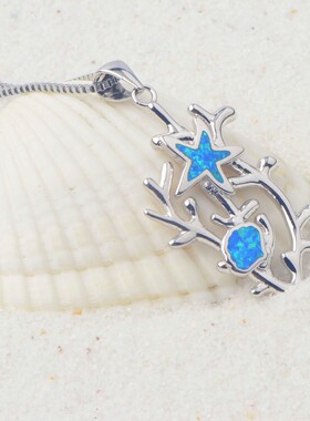 新款 ins风 爆款澳宝蓝色海参项链吊坠饰品镶进口欧泊