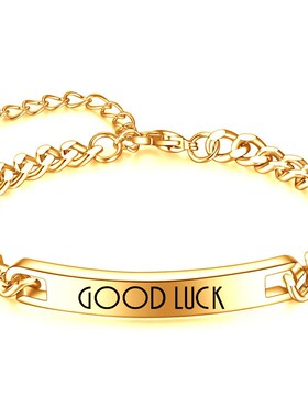 新款跨境热卖欧美7MM刻字GOODLUCK幸运标语不锈钢光面钛钢情侣手