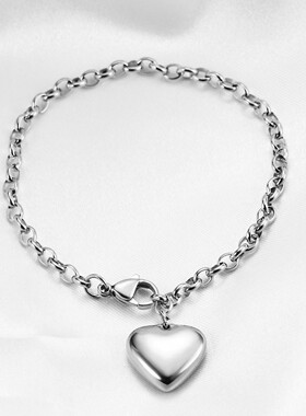 新款欧美跨境简约时尚钛钢爱心O字扣手链女不锈钢可调节激光手链