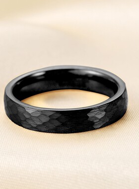 新款欧美跨境亚马逊4 6 8MM简约钨钢复古鱼鳞捶打纹百搭简约戒指