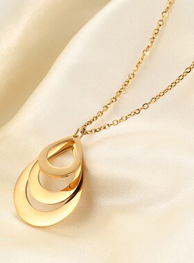 新款跨境DIY母亲节刻字水滴项链钛钢锁骨链水滴吊坠情侣闺蜜朋友