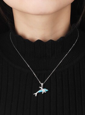 新款项链女欧美时尚饰品海洋蓝色澳宝鲸鱼项链鲸鱼吊坠毛衣链欧珀