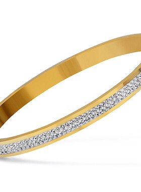 新款欧美跨境热卖不锈钢6MM简约时尚两排镶钻钛钢手镯手环女