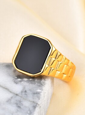 新款欧美不规则15MM方形贝母不锈钢戒指复古手表链式钛钢指环