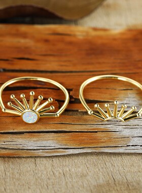 新款亚马逊欧美风黄金白澳宝星芒套戒个性时尚精致手饰