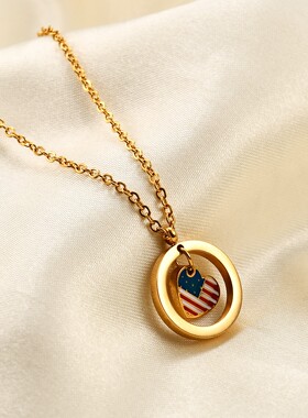 新款跨境亚马逊USA国旗项链美国独立日纪念吊坠爱心滴胶项链