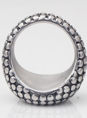 新款欧美热卖20MM不锈钢铸造戒指圆形百搭复古朋克钛钢柳钉戒指女