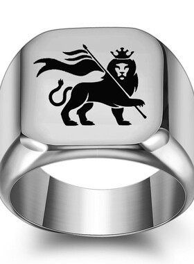 新款欧美复古狮子国王扛旗钛钢戒指环男士18MM方形戒指潮男