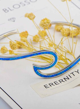 新款跨境手饰蓝色澳宝开口手镯饰品韩版时尚2字手镯配饰