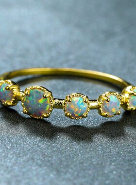 新款跨境爆款冷淡风黄金五颗圆澳宝戒指女简约轻奢时尚饰品