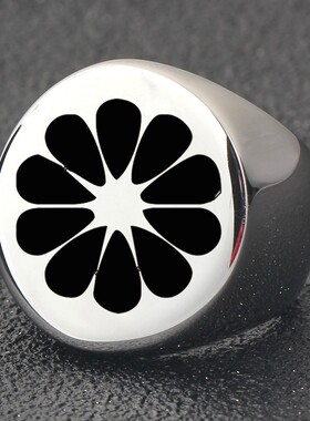 新款厂家 不锈钢光面激光花朵小雏菊戒指 圆形22MM钛钢复古戒指男